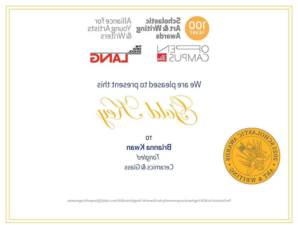 Brianna Kwan Tangled award certificate